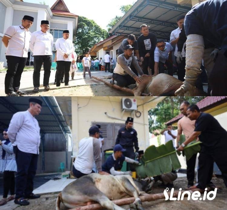 Disaksikan Langsung Pj Walikota dan Sekdako, Bapenda Pekanbaru Sembelih 5 Ekor Hewan Qurban