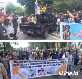 Ribuan Massa Dari GPPMK Geruduk Kejati Riau, Massa Minta Usut Tuntas Dugaan Kasus Korupsi Payung Elektrik dan PUPR Riau