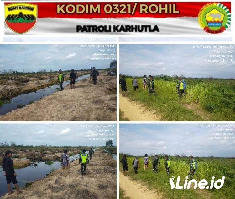 Babinsa Koramil 0321-06/TM bersama Masyarakat Sungai Pinang Pujud Gelar Sosialisasi dan Patroli Karhutla