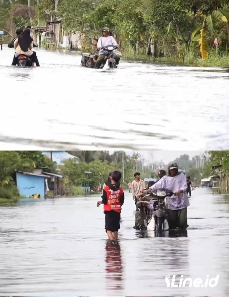 Tampak Banjir Masih Menggenangi Beberapa Ruas Jalan Di 5 Desa Kecamatan Bangko