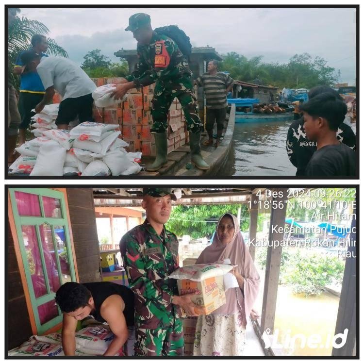 Melalui Baznas Pemkab Rokan Hilir kep. Air hitam menyalurkan Bantuan Kepada Warga Yang Terdampak Banjir, Babinsa Koramil 06/TM Berikan Pendampingan