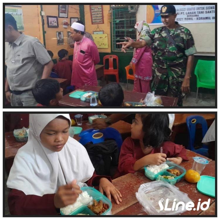 Gandeng PT.Lahan Tani Sakti (LTS), Koramil 06/TM Kodim 0321/Rohil Laksanakan Makan Bergizi
