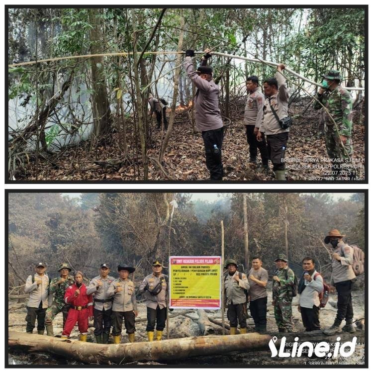 Dipimpin Kapolsek Pujud, Tim Gabungan Lakukan Pemadaman Karhutla Di Kepenghuluan Siarang arang