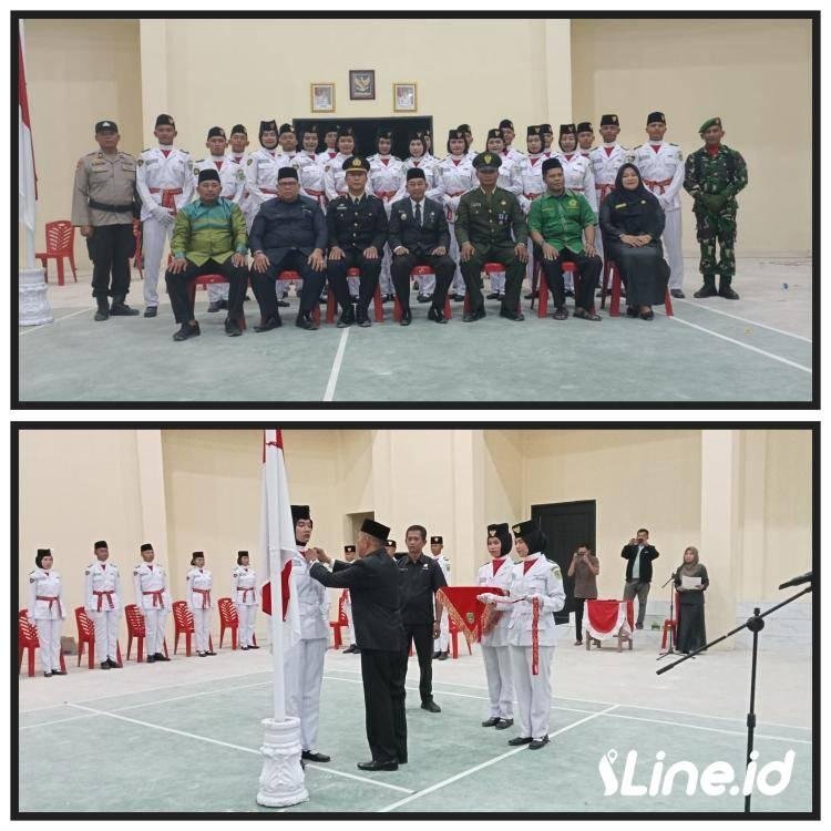 PLT Camat Pujud Kukuhkan 22 Pasukan Pengibar Bendera Merah Putih, Diaula Pertemuan Kantor Camat Pujud