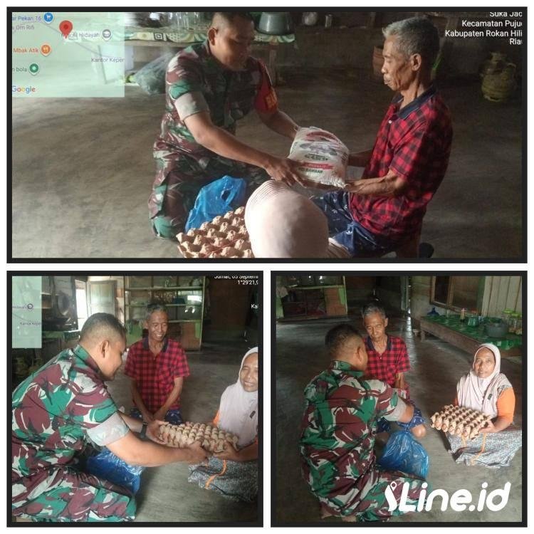 Tidak Lupa Berbagi Satu Sama Lain, Babinsa Koramil 0321-06/TM Rohil Berikan Bingkisan Kepada Warga Desa Binaan