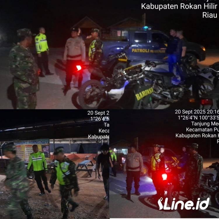 Sinergitas TNI-POLRI, Babinsa Koramil 0321-06/TM Rohil Bersama Personil Polsek Pujud Lakukan Patroli Siskamling