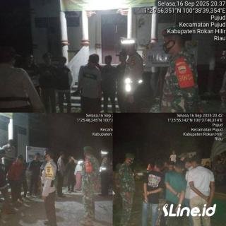 Personil Koramil 0321-06/TM Rohil Bersama Personil Polsek Pujud Gelar Patroli Malam, Cegah Aksi Premanisme