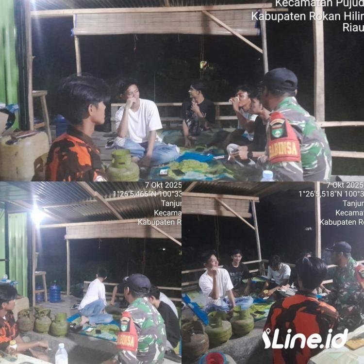 Bersama Ormas PP, Personil Koramil 0321-06/TM Rohil Lakukan Cek Pos Siskamling Dan Patroli Malam