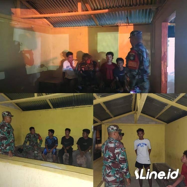 Berikan Himbauan Kepada Remaja Yang Berkumpul, Personil Koramil 0321-06/TM Rohil Dan Ormas FKPPI Cek Pos Siskamling