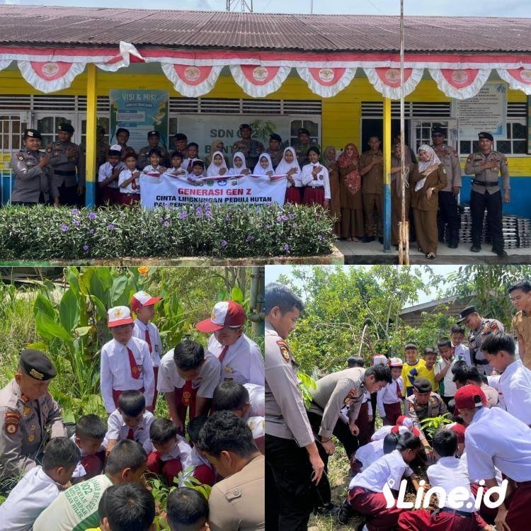 Green Policing Masuk Sekolah, Sat Samapta Polres Rohil Tanam Pohon Dan Ajak Siswa-Siswi Jaga Lingkungan