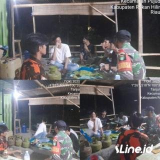 Bersama Ormas PP, Personil Koramil 0321-06/TM Rohil Lakukan Cek Pos Siskamling Dan Patroli Malam