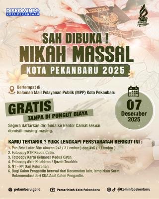 Program Nikah Massal Gratis Pemko Pekanbaru Diminati, 43 Pasutri Sudah Terdaftar