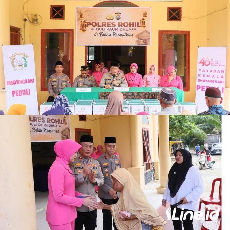 Peduli Kepada Kaum Dhuafa, Kapolres Rohil Dan Ketua Bhayangakari Cabang Rohil Salurkan Sebanyak 30 Paket Sembako